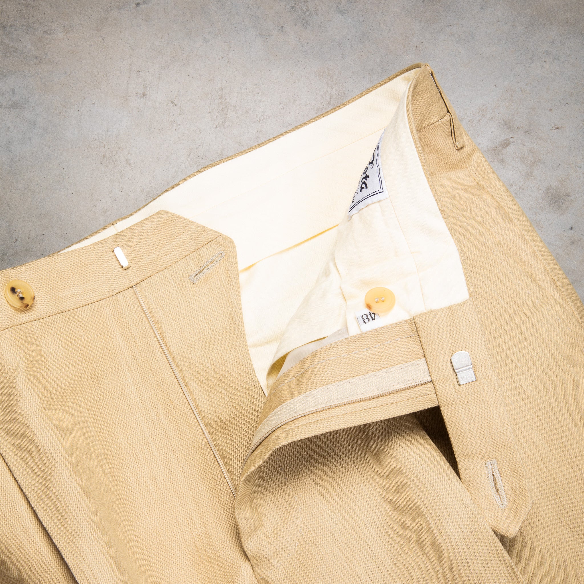 Rota Pantaloni High Rise Regular Linen Canvas Beige Biscotto