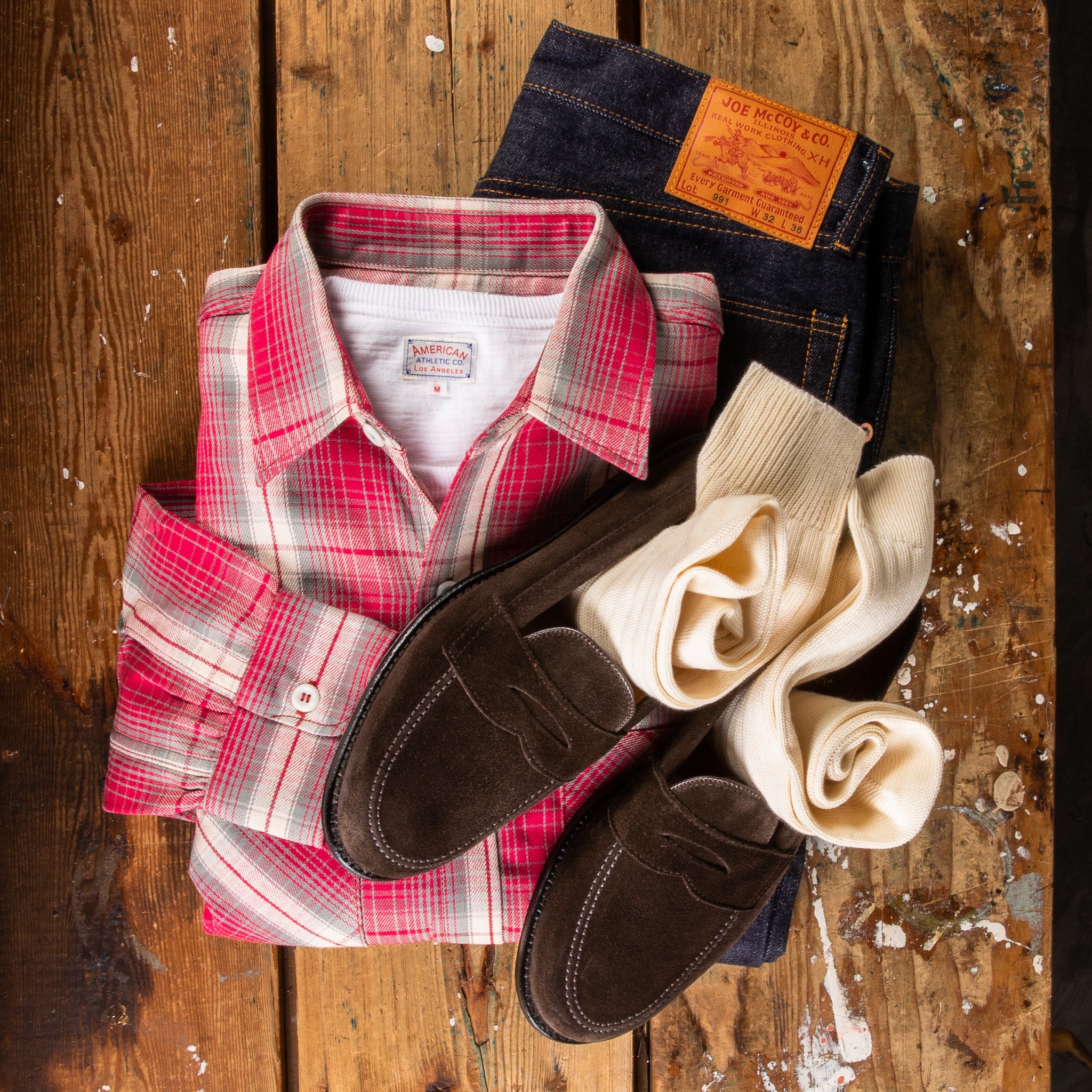 The Real McCoy's 8HU Ombre Check Summer Flannel Shirt Pink