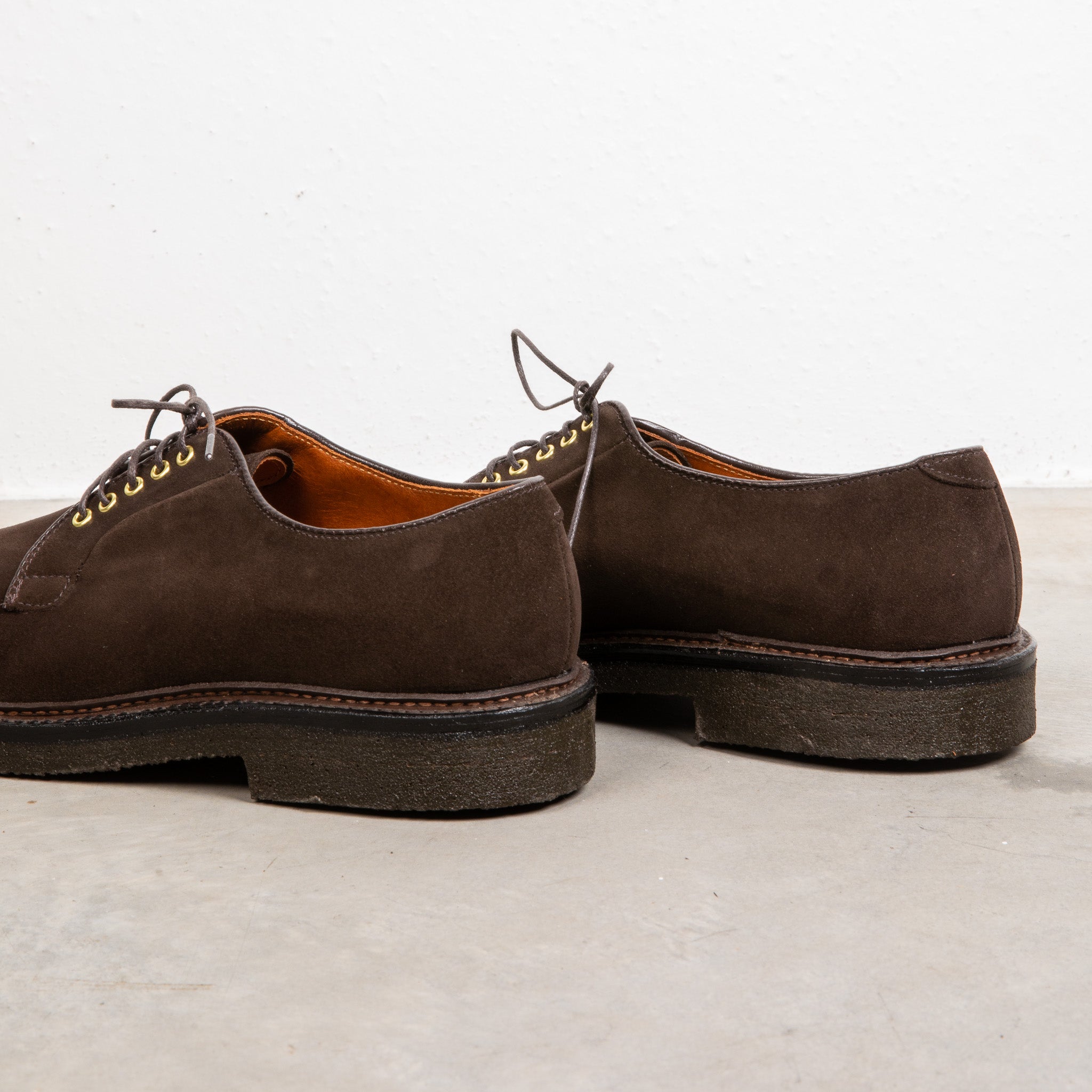 Alden x Frans Boone dark brown suede plain toe blucher on crepe