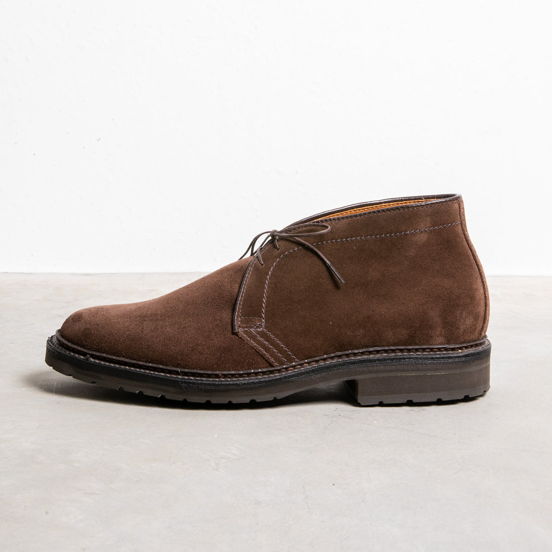 Alden dark brown suede chukka on rubber sole