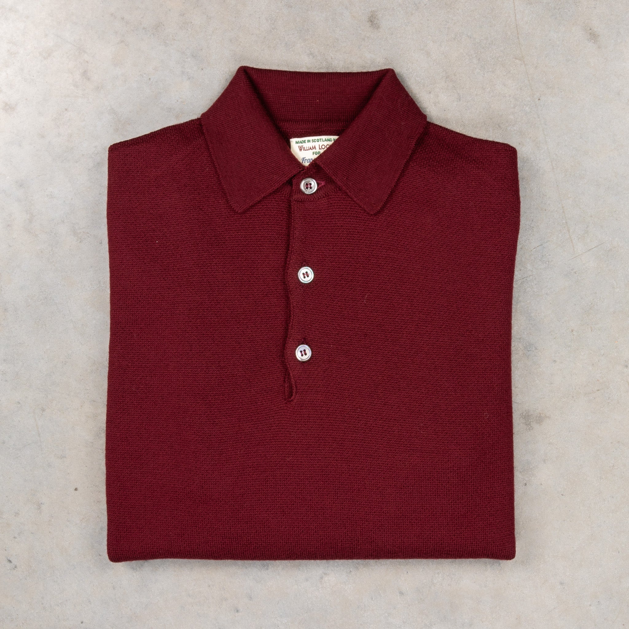 William Lockie Birdseye Solid Merino Wool Polo Wine