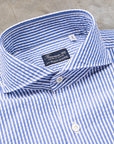 Finamore Gaeta Fit Collo Sergio Striped Seersucker Shirt Blu Medio