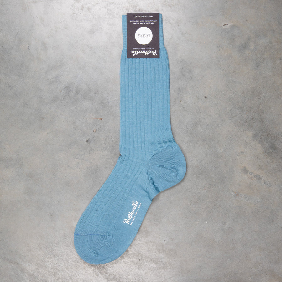 Pantherella Laburnum Merino Wool Ankle High Socks Blue Mist