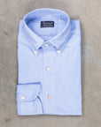 Finamore Tokyo shirt washed oxford button down Lucio collar in midblue