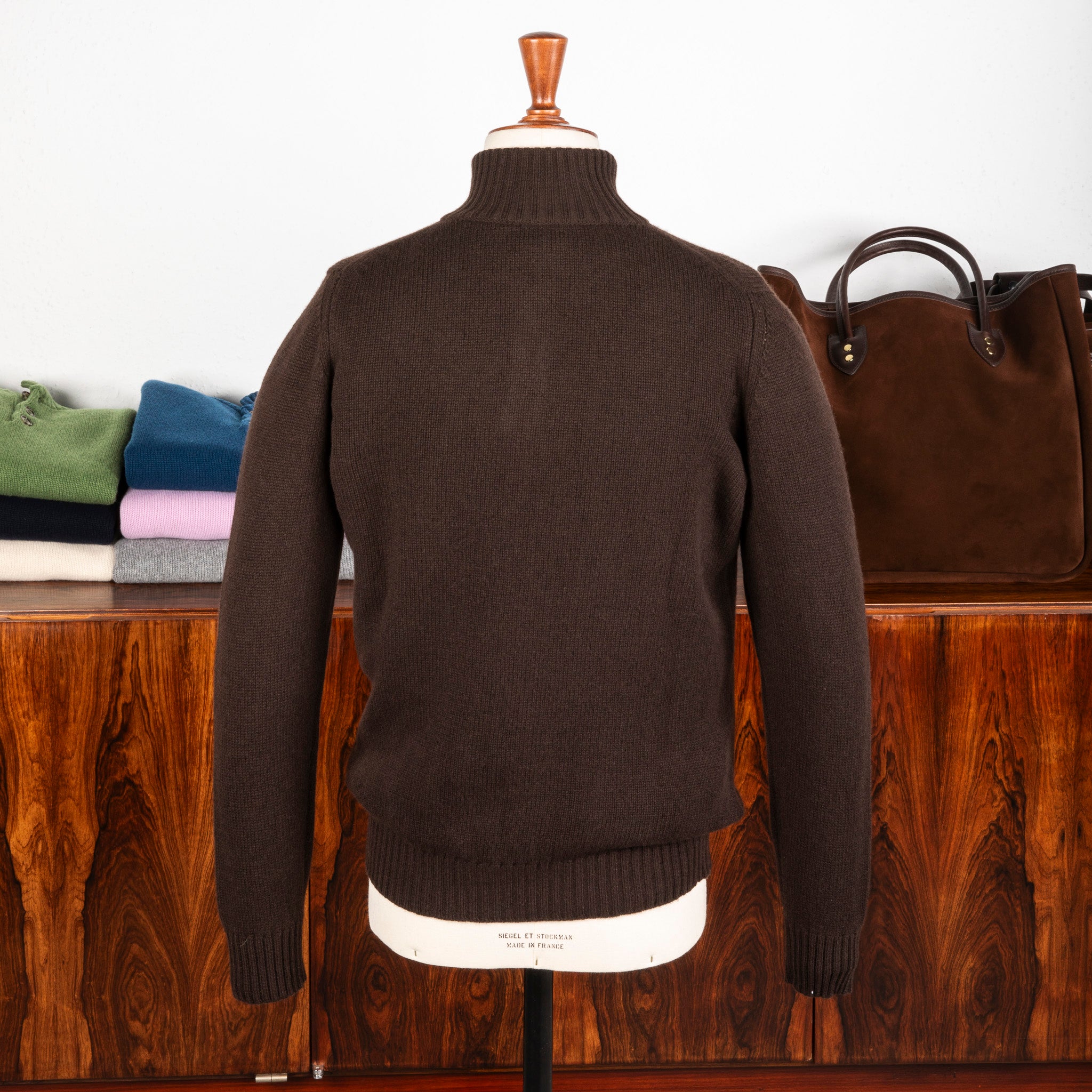 William Lockie x Frans Boone Baby Lambswool 4-Button Mock Neck Caffe