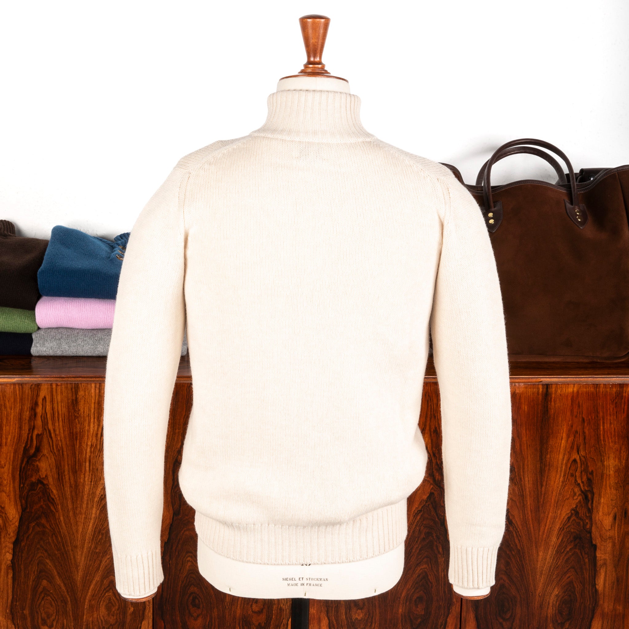 William Lockie x Frans Boone Baby Lambswool 4-Button Mock Neck Sabbia