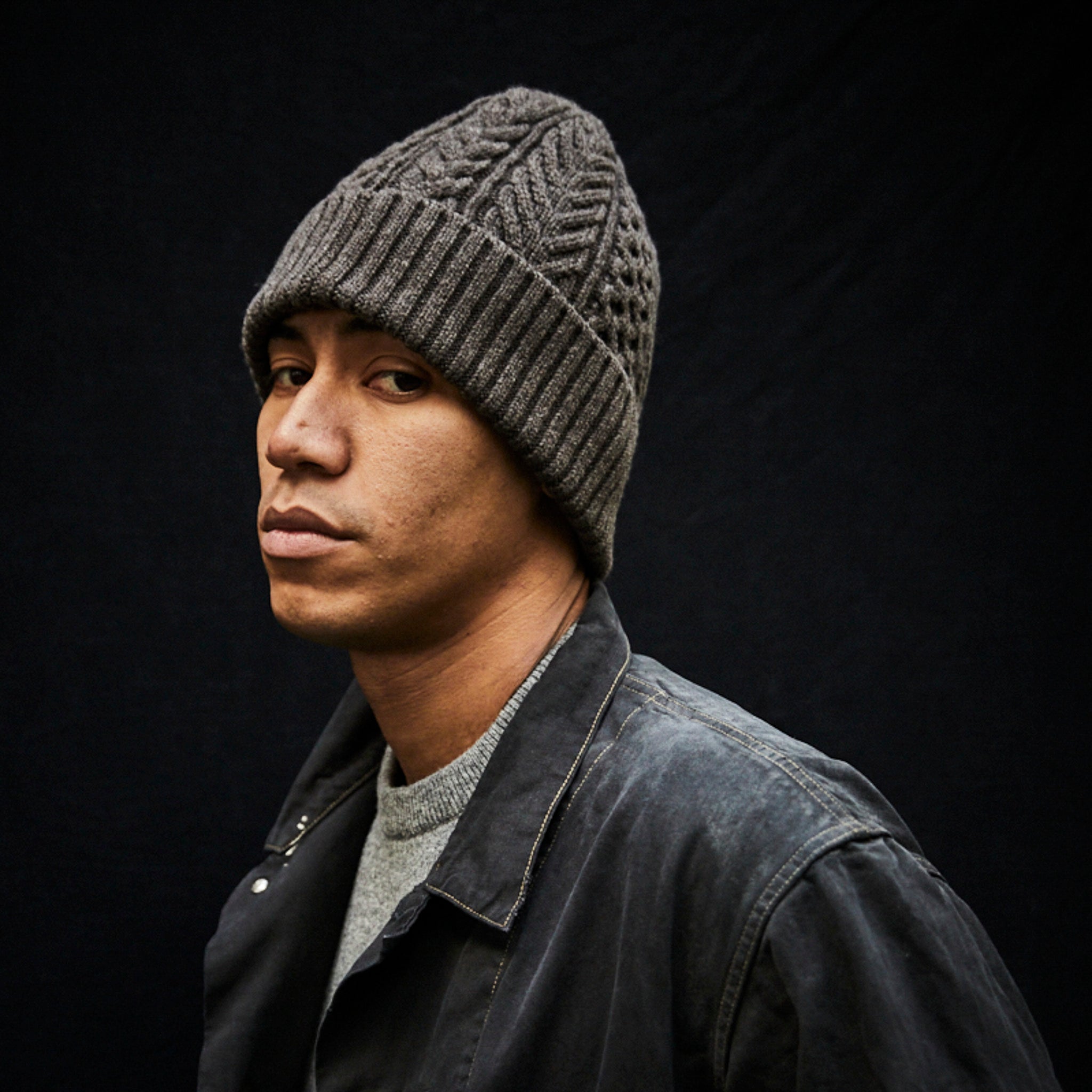 Orslow Classic Aran Beanie Crafted In Japan Charcoal Gray
