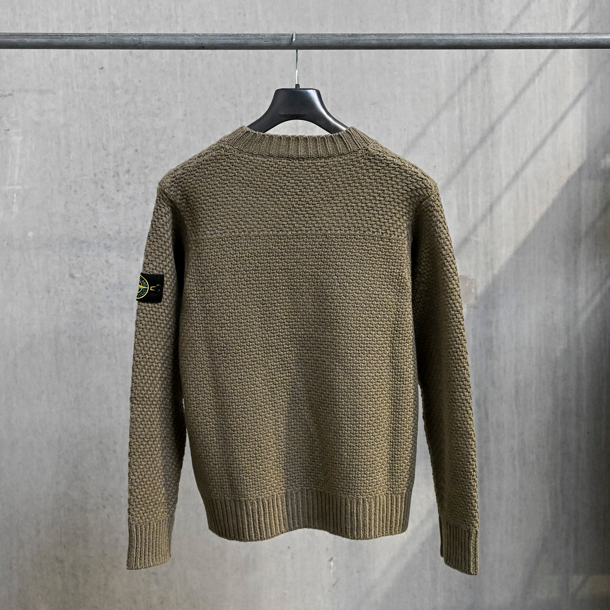 Stone Island Lambswool Basket Weave Sweater Military Green