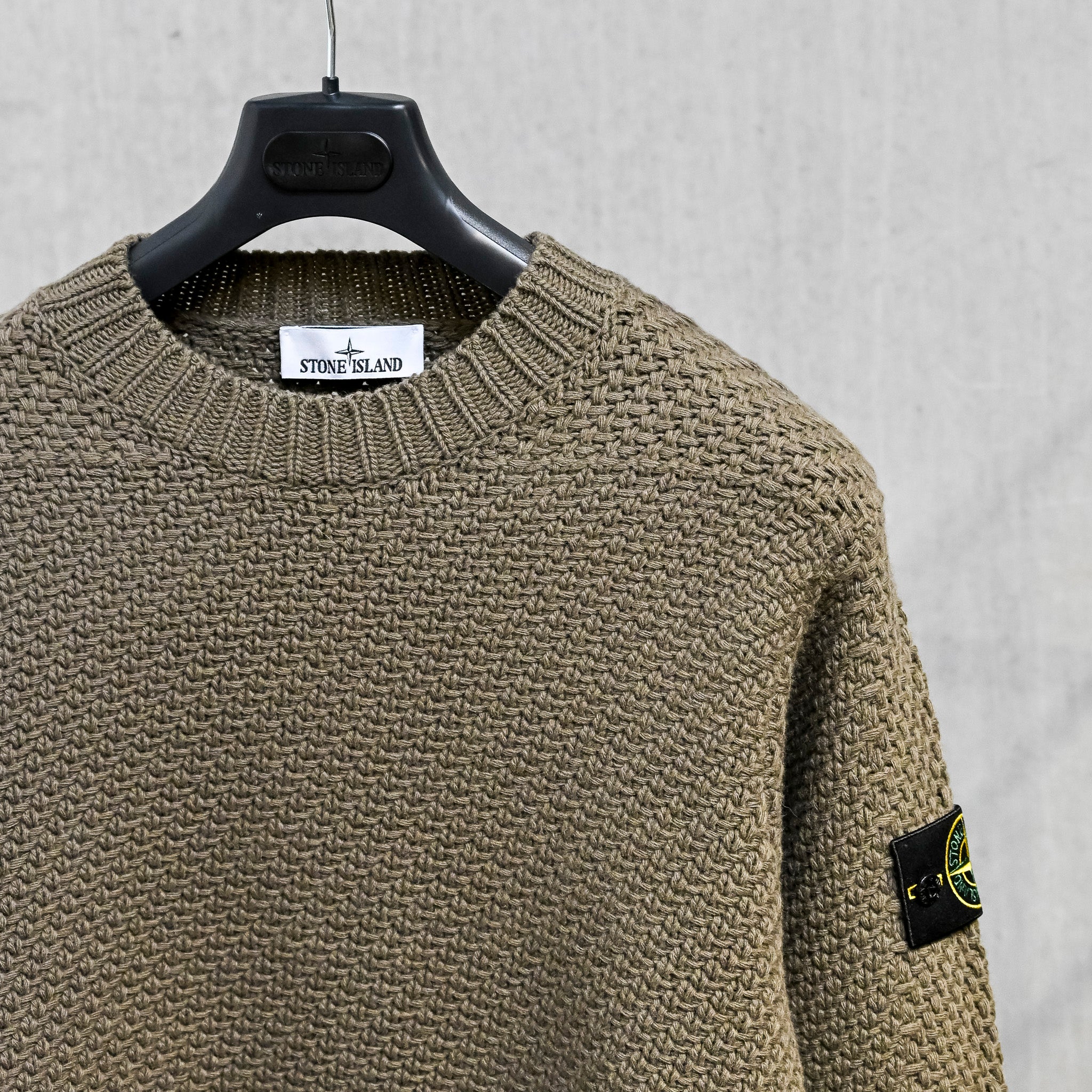 Stone Island Lambswool Basket Weave Sweater Military Green
