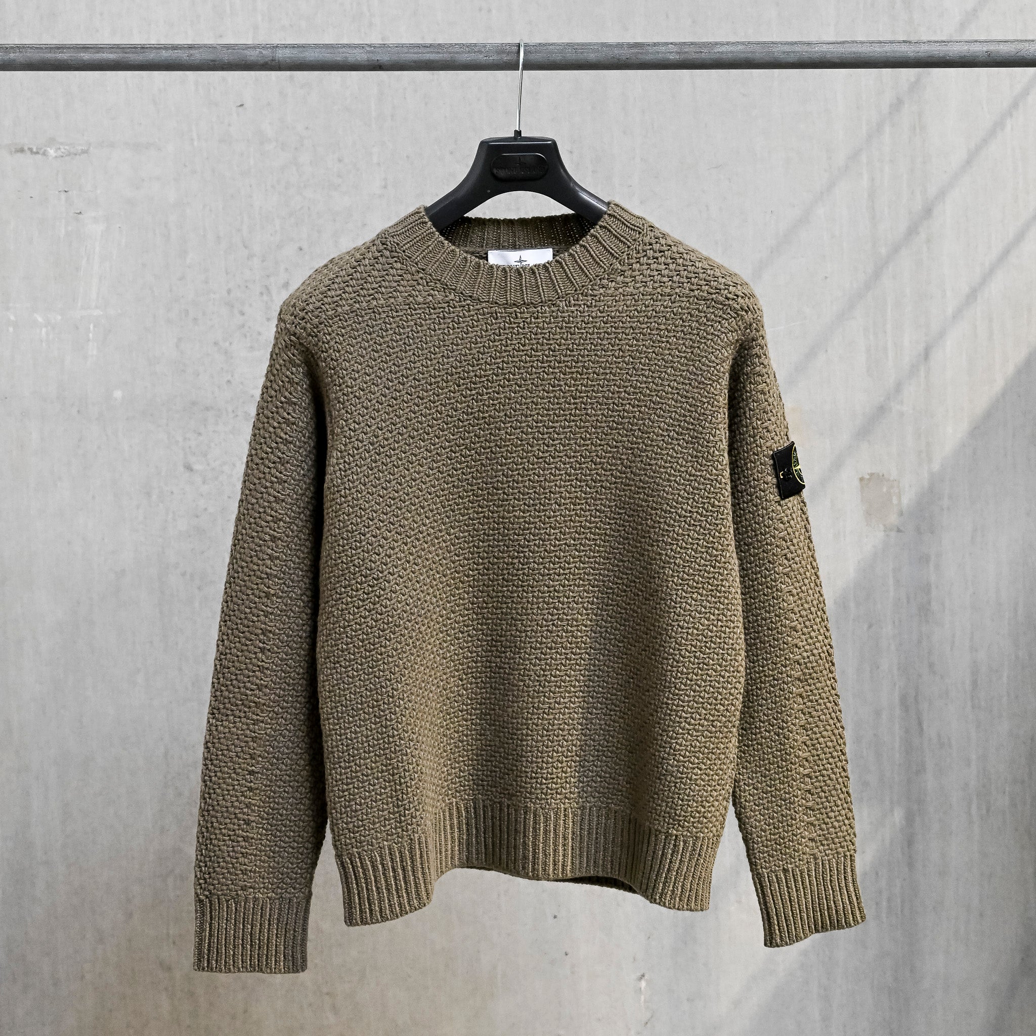 Stone Island Lambswool Basket Weave Sweater Military Green