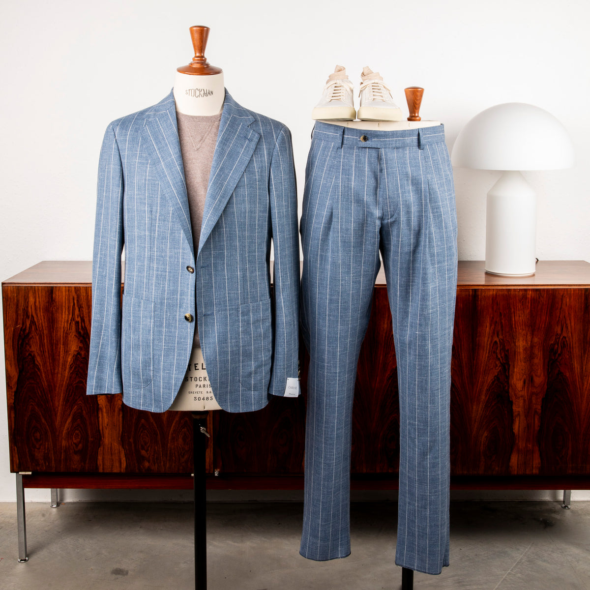 Caruso Butterfly Jacket Loro Piana Summertime Pinstripe Mid Blue 