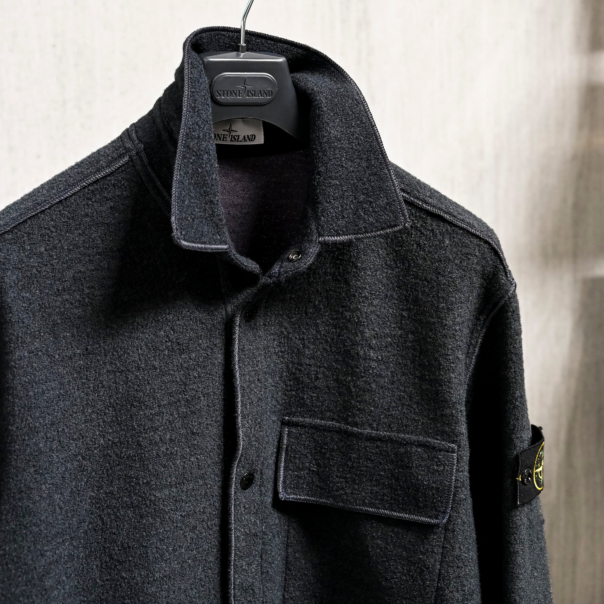 Stone Island Overshirt Boiled Wool Charcoal