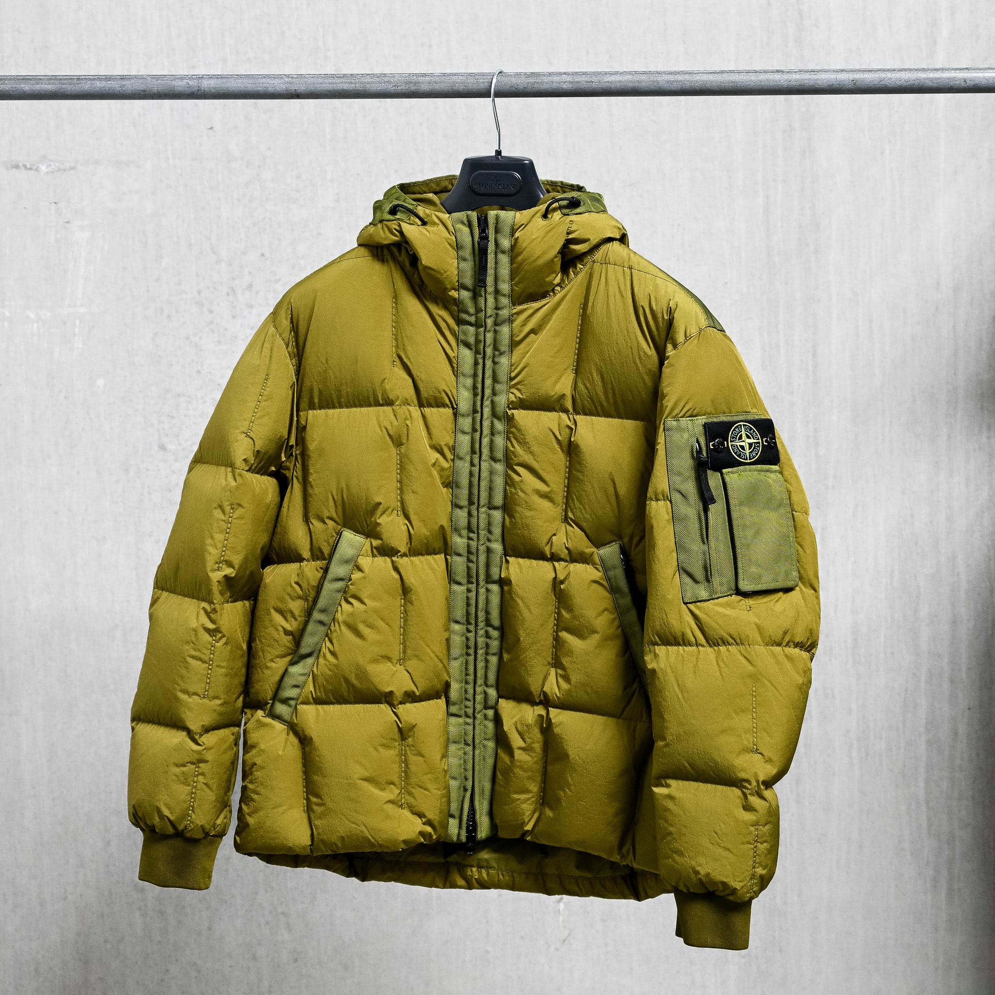 Stone Island Garment Dyed Crinkle Reps NY Hooded Down Jacket Cactus