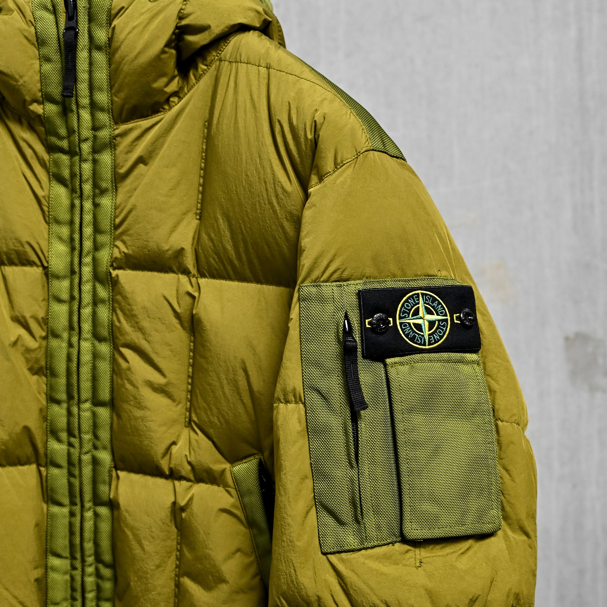 Stone Island Garment Dyed Crinkle Reps NY Hooded Down Jacket Cactus