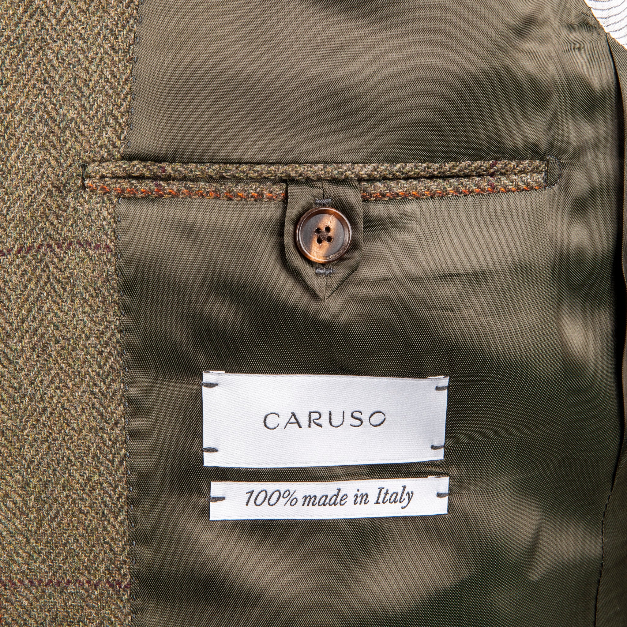 Caruso Fedora Jacket Italian Herringbone Tweed Oliva