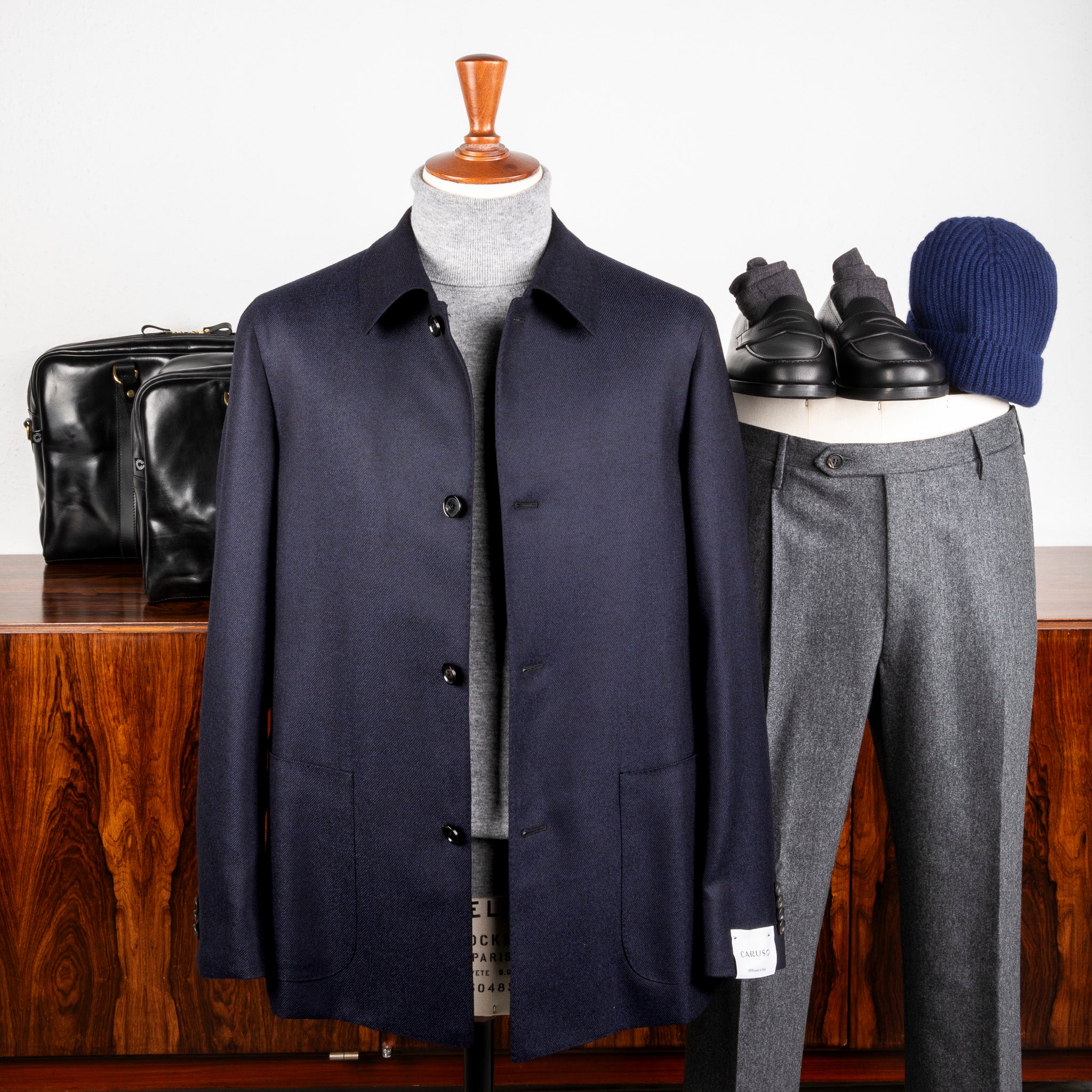 Caruso Fedora Jacket Wool Cashmere Twill Blu Notte – Frans Boone Store