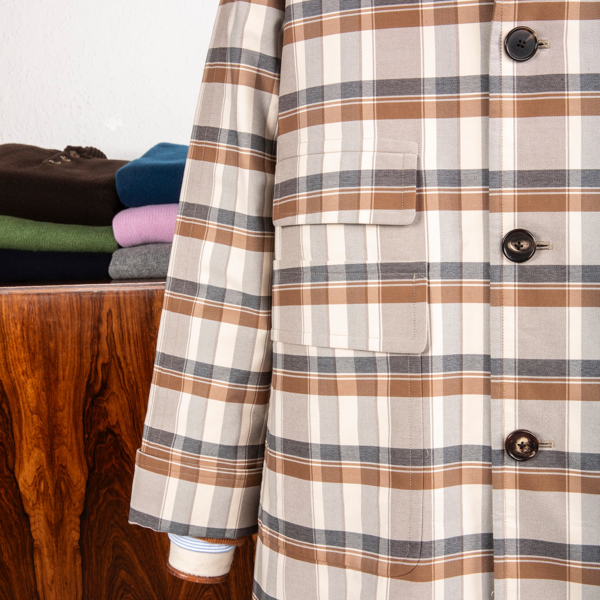 ジャケット・アウター Ceherence Corb-II Brown check sizeM Cohérence Corb II Coat Gabardine Beige Check – Frans Boone Store