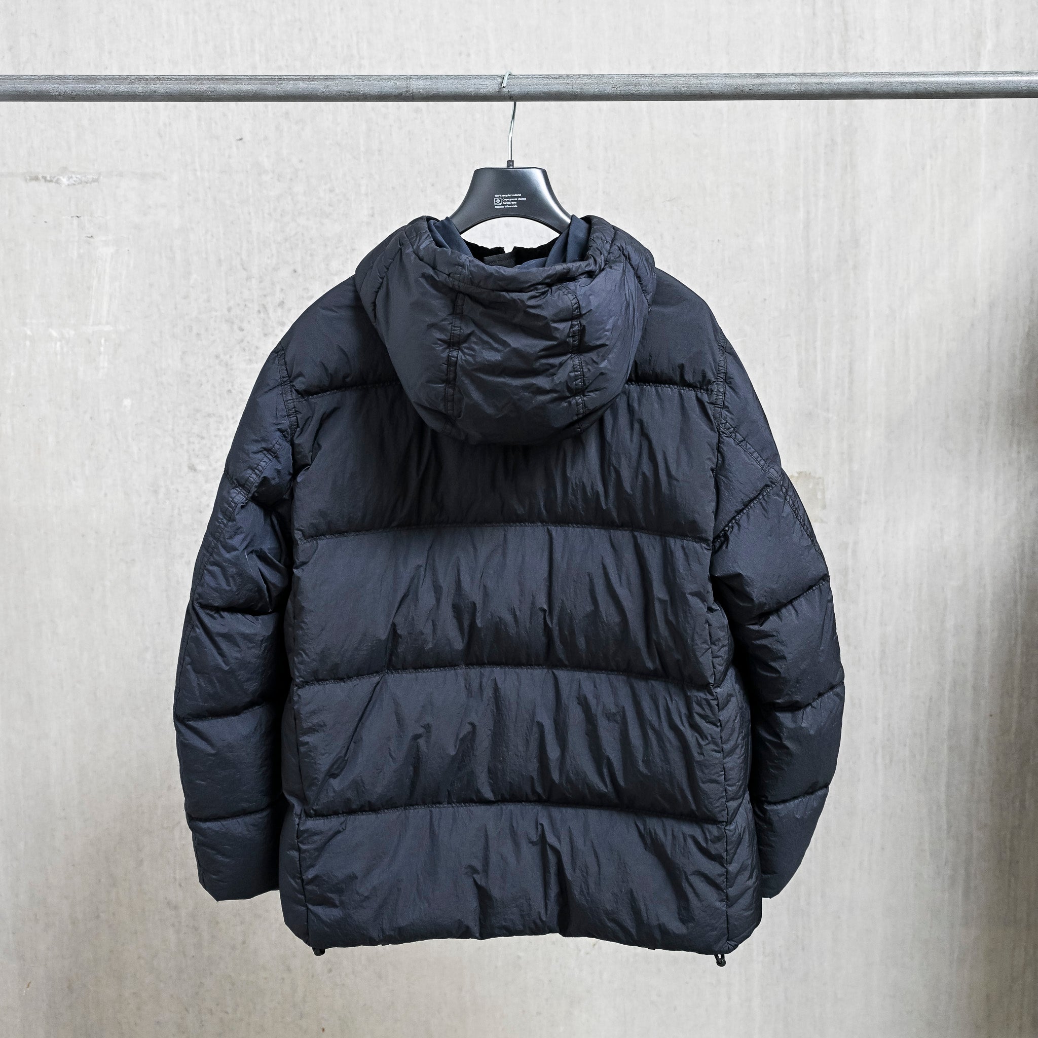 Stone Island Crinkle Reps NY Hooded Down Jacket Navy Blue