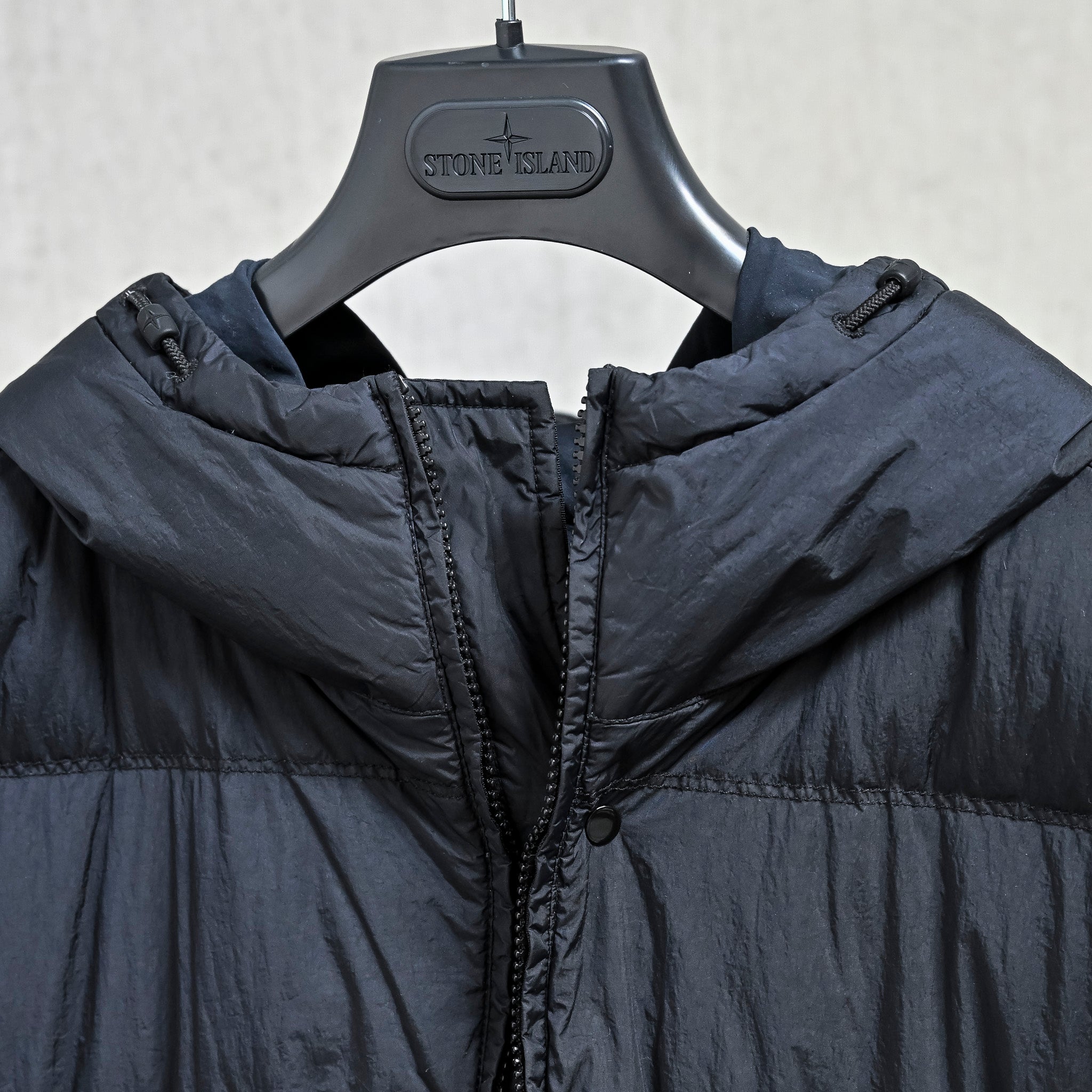 Stone Island Crinkle Reps NY Hooded Down Jacket Navy Blue