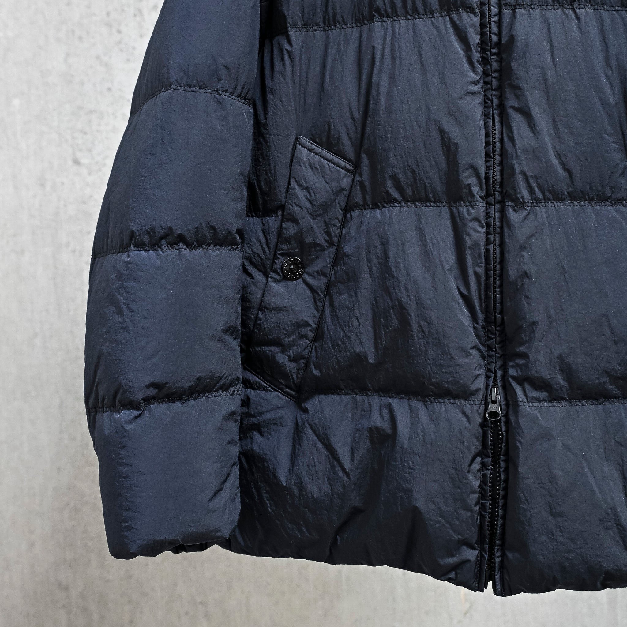 Stone Island Crinkle Reps NY Hooded Down Jacket Navy Blue
