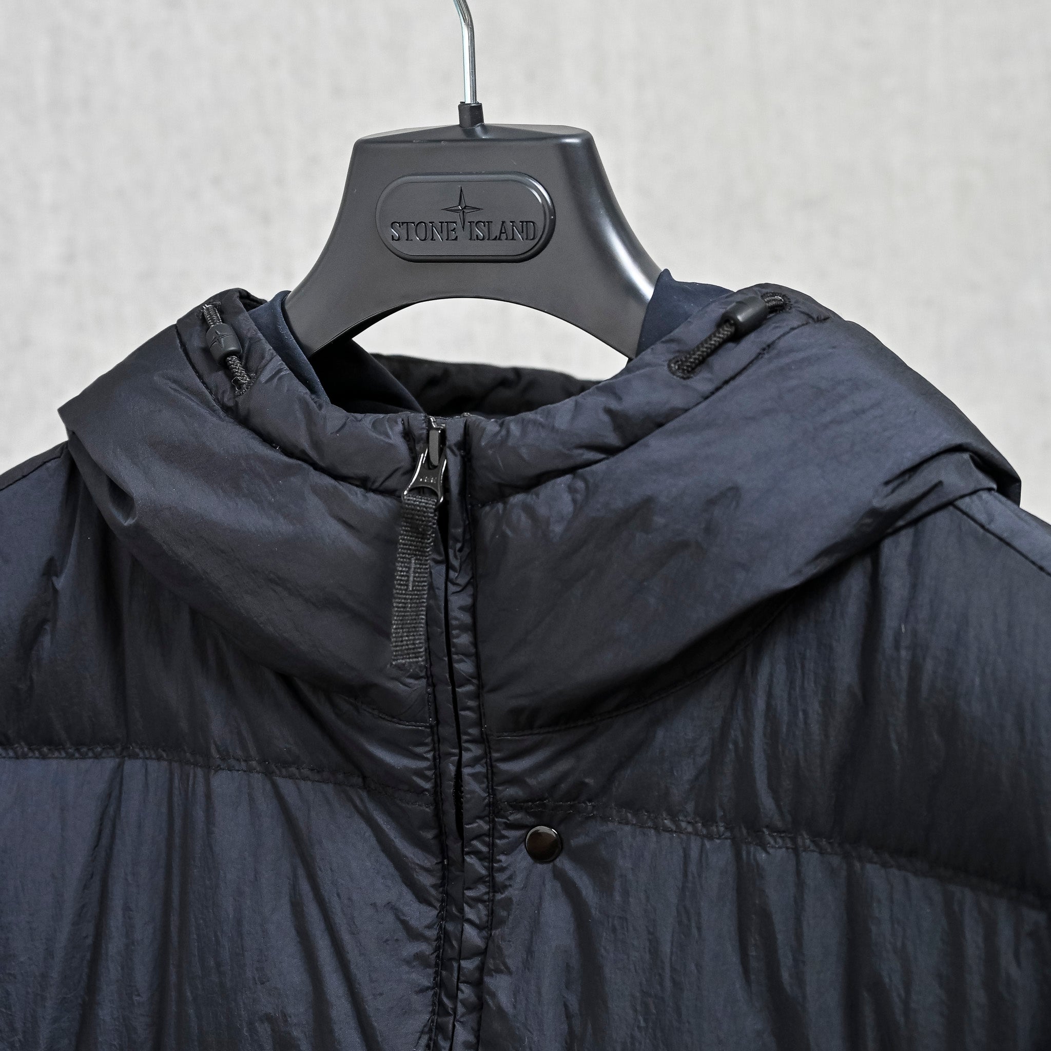 Stone Island Crinkle Reps NY Hooded Down Jacket Navy Blue