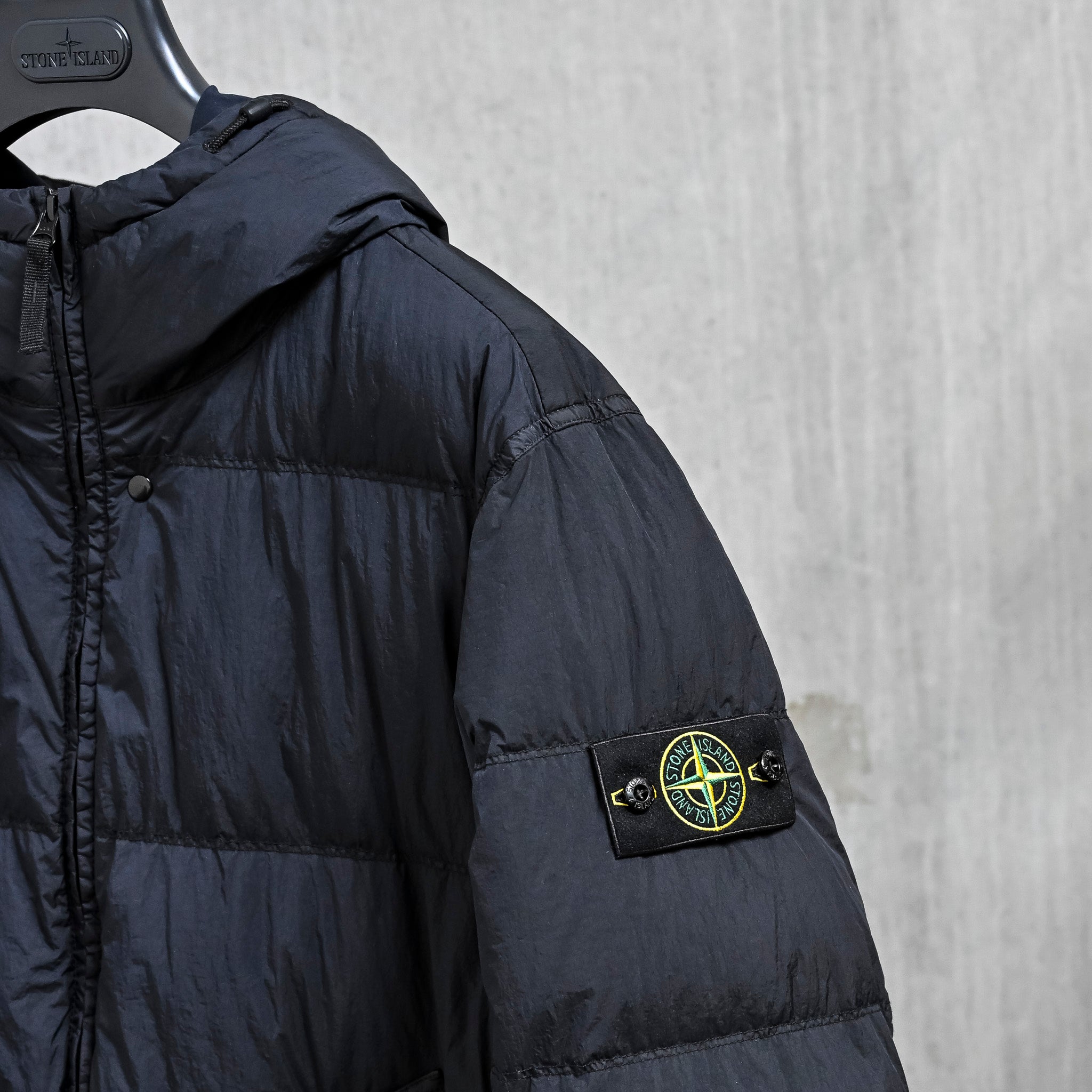 Stone Island Crinkle Reps NY Hooded Down Jacket Navy Blue