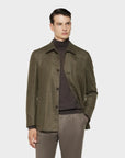 Caruso Fedora Jacket Italian Herringbone Tweed Oliva
