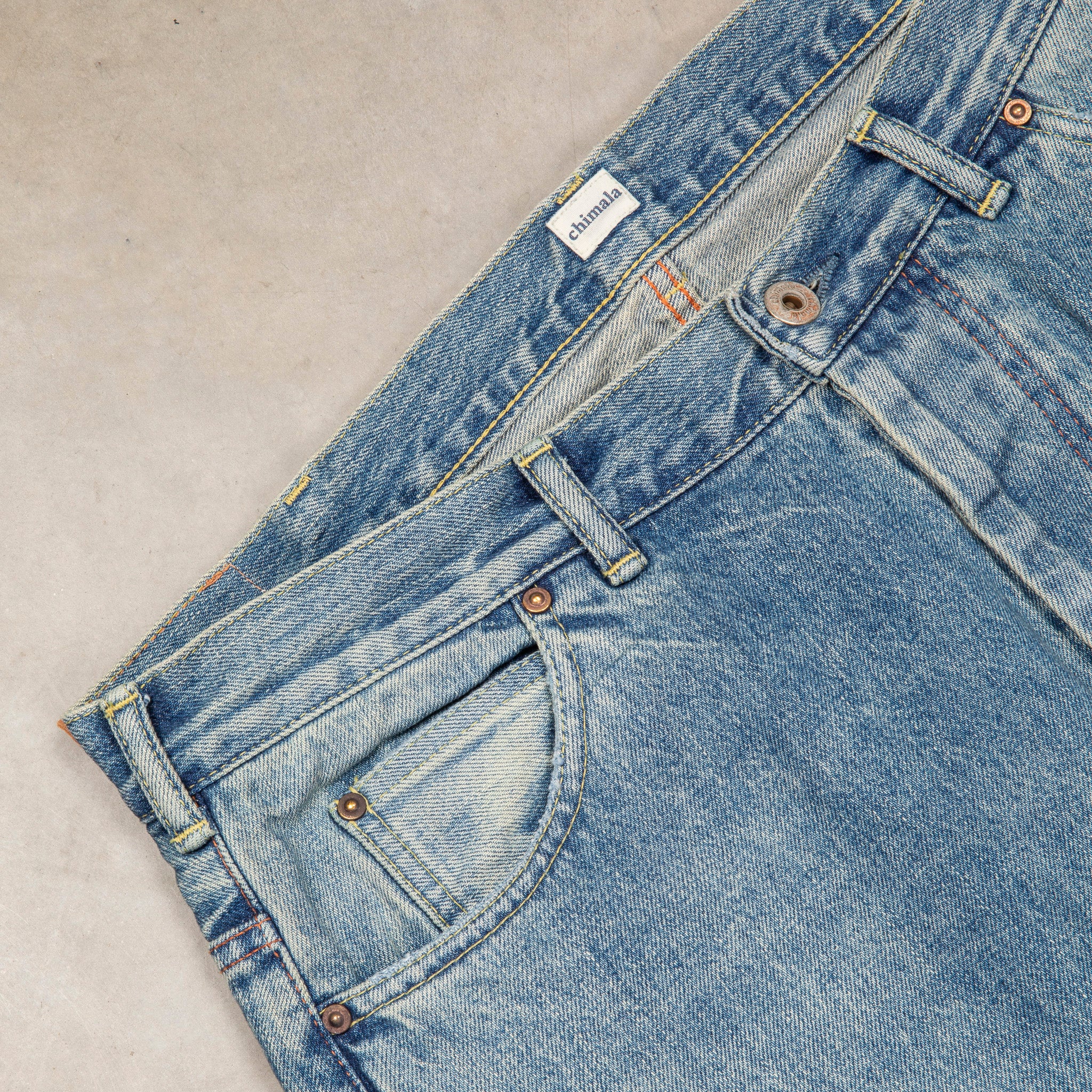 Chimala  13.5 Oz Denim Deep Rise Baggy Cut Light Vintage Wash