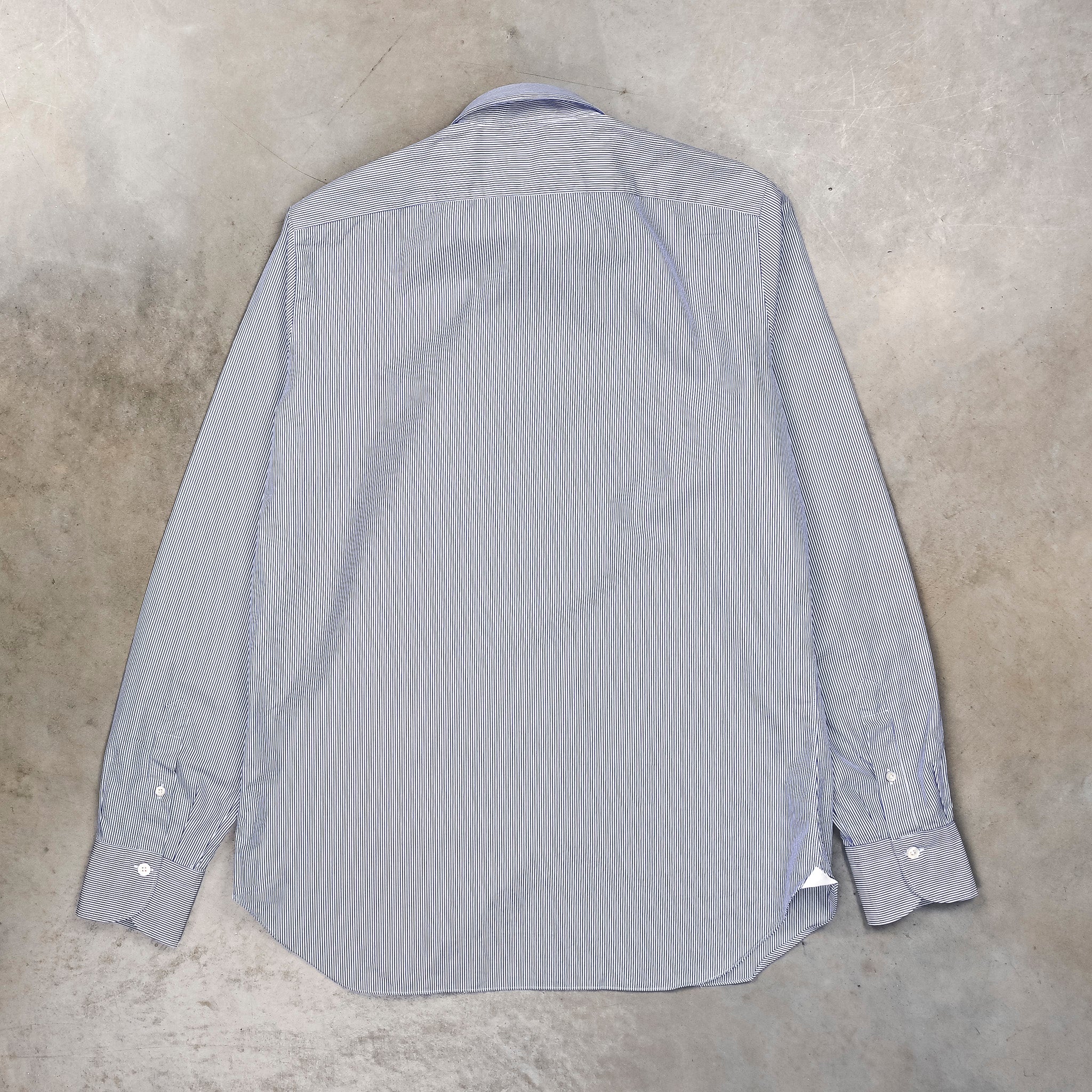 Finamore Gaeta Shirt Lucio Collar Navy Stripe Poplin
