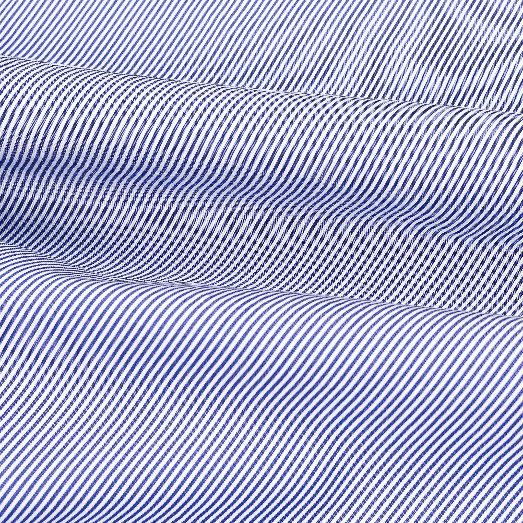 Finamore Gaeta Shirt Lucio Collar Navy Stripe Poplin