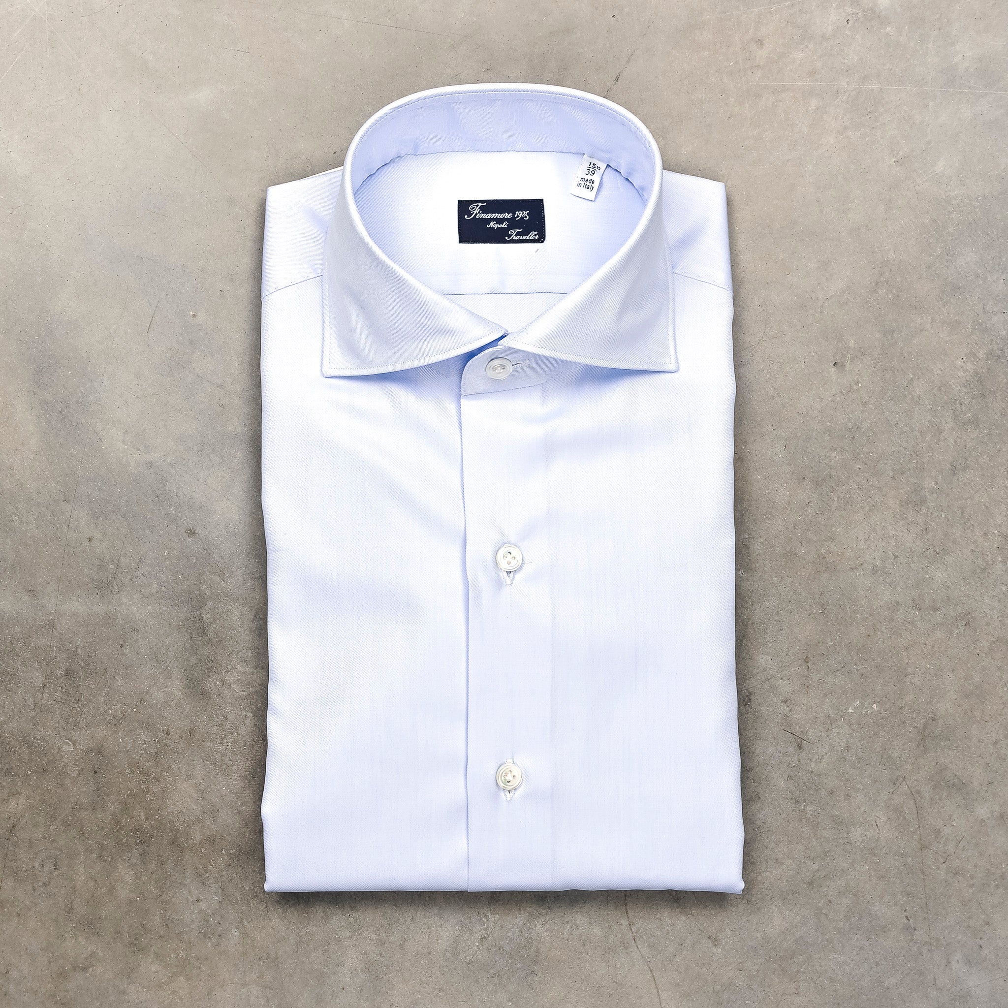 Finamore 'Traveller' Shirt Milano Fit Collar Eduardo Blue Alumo twill