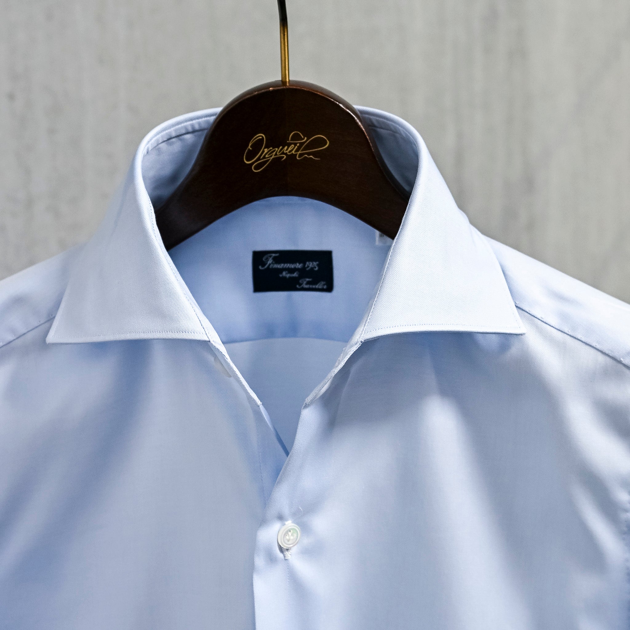 Finamore 'Traveller' Shirt Milano Fit Collar Eduardo Blue Alumo twill
