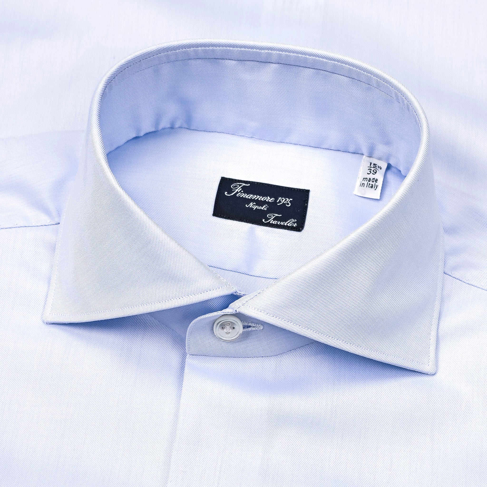 Finamore 'Traveller' Shirt Milano Fit Collar Eduardo Blue Alumo twill