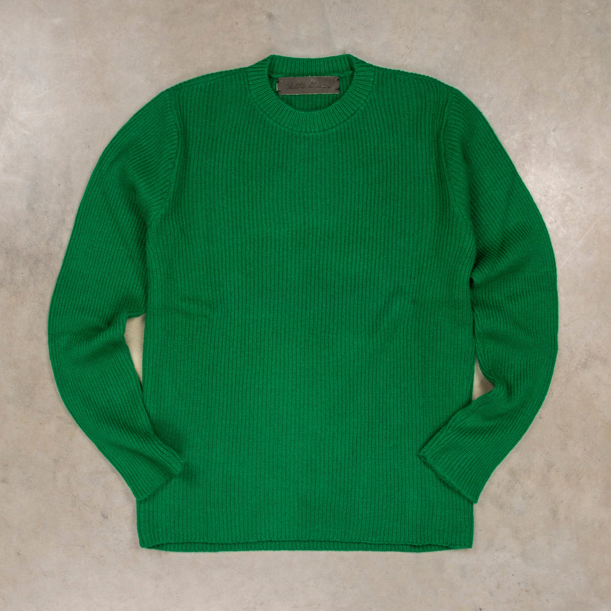 The Elder Statesman 100% cashmere medium ribbed crew Kelly Green
