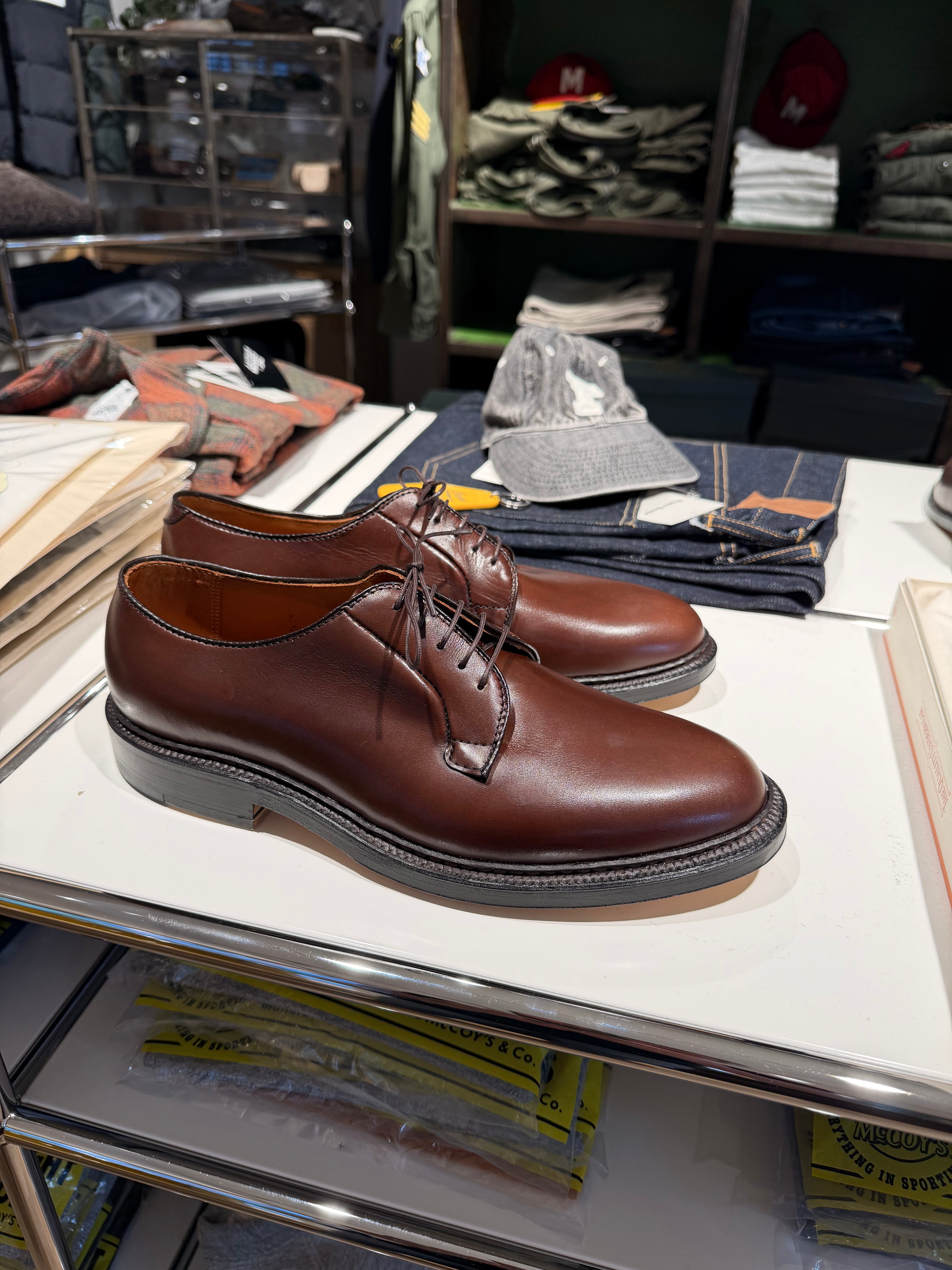 Alden X Frans Boone Plain Toe Blucher Dark Brown Calf Leather