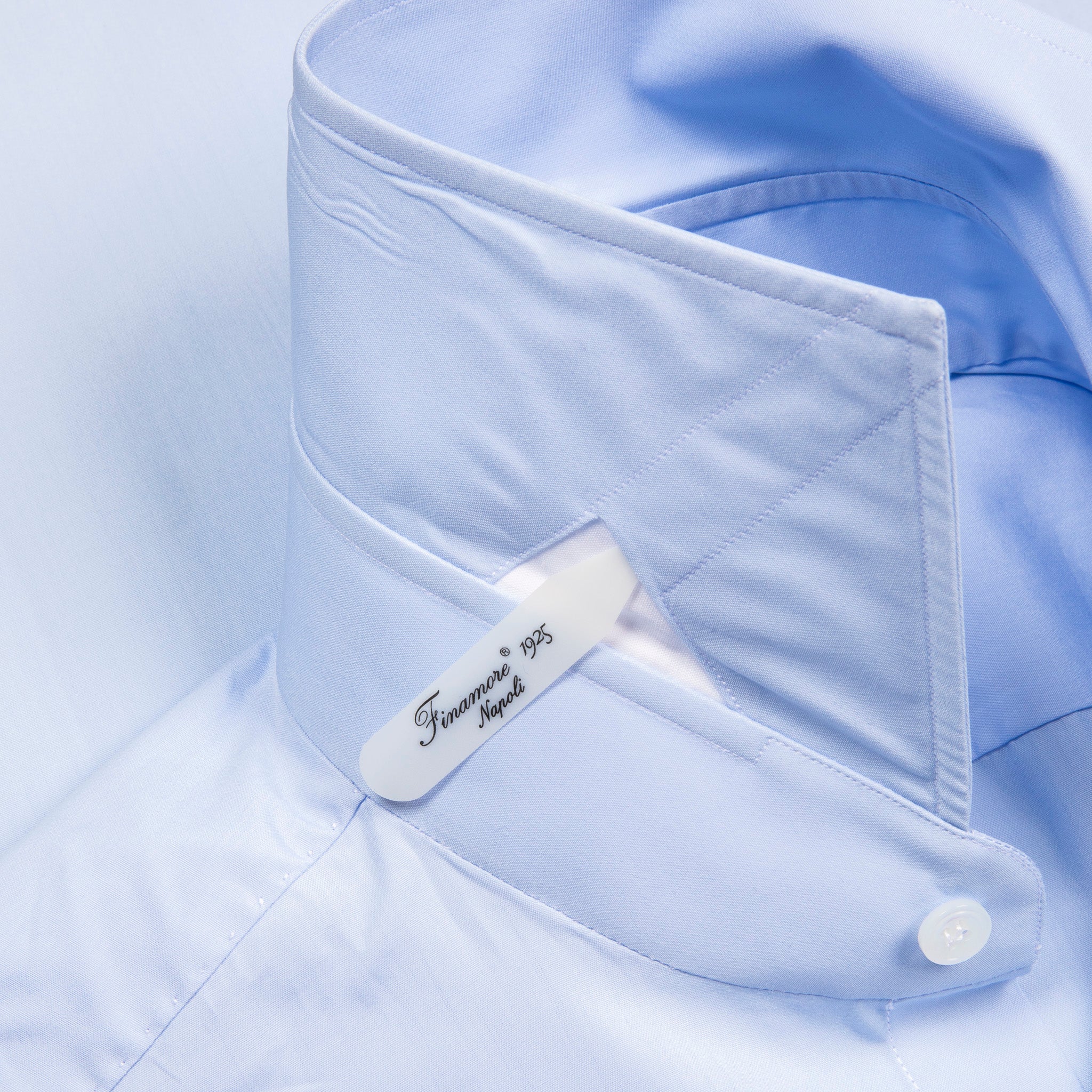 Finamore 'Traveller' Shirt Napoli Fit Collar Eduardo Blue Alumo