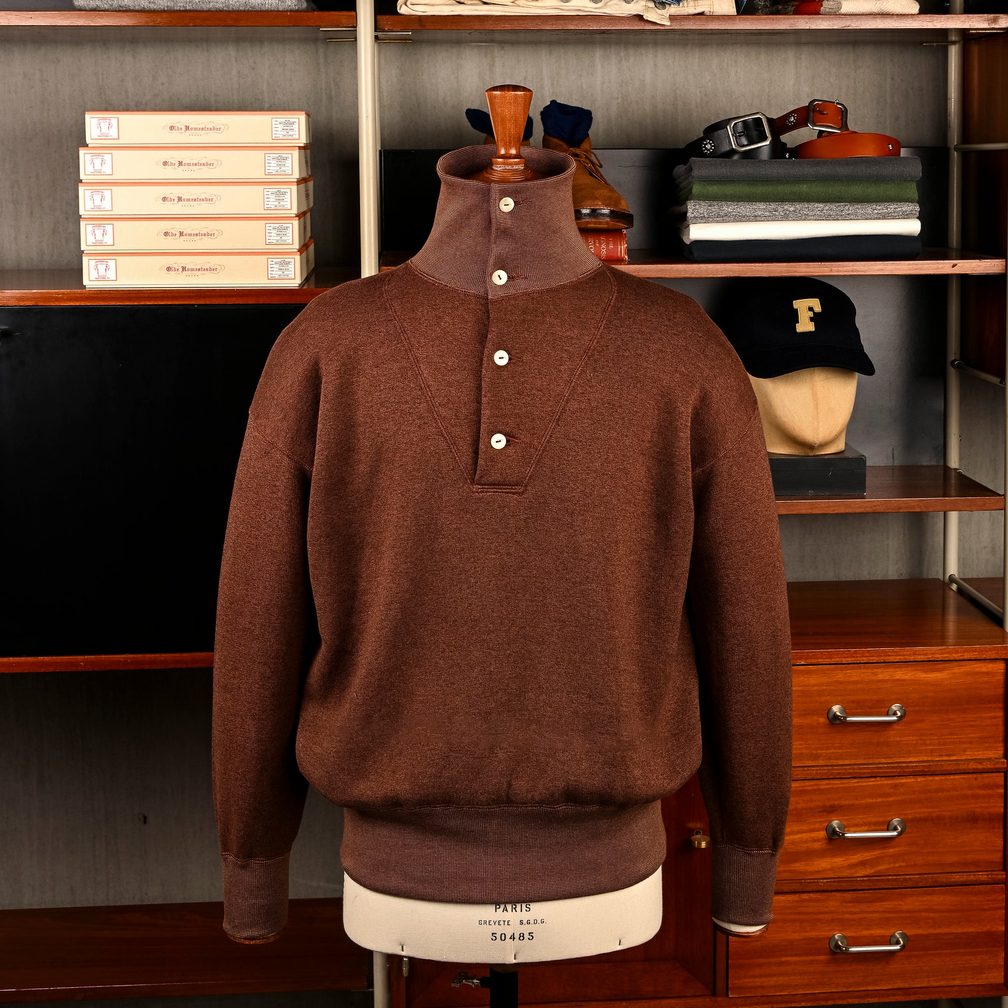 Olde Homesteader Extra Cotton Fleece Stand Collar Brown Heather