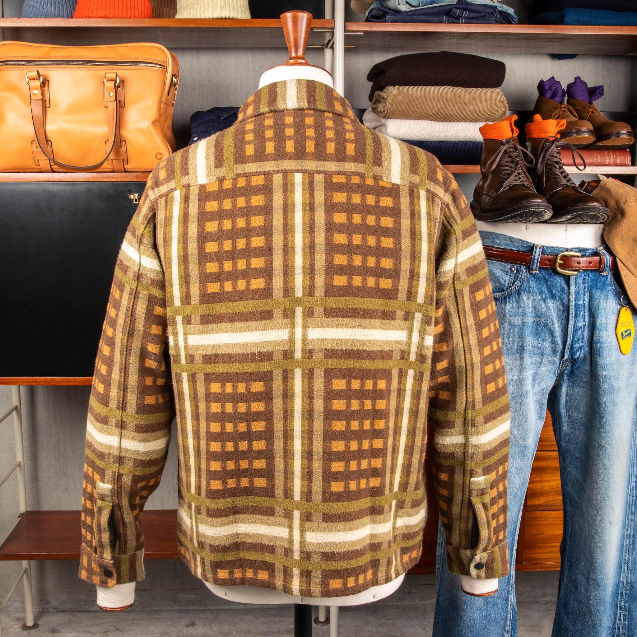 RRL Nelson Overshirt Jacquard Plaid Brown