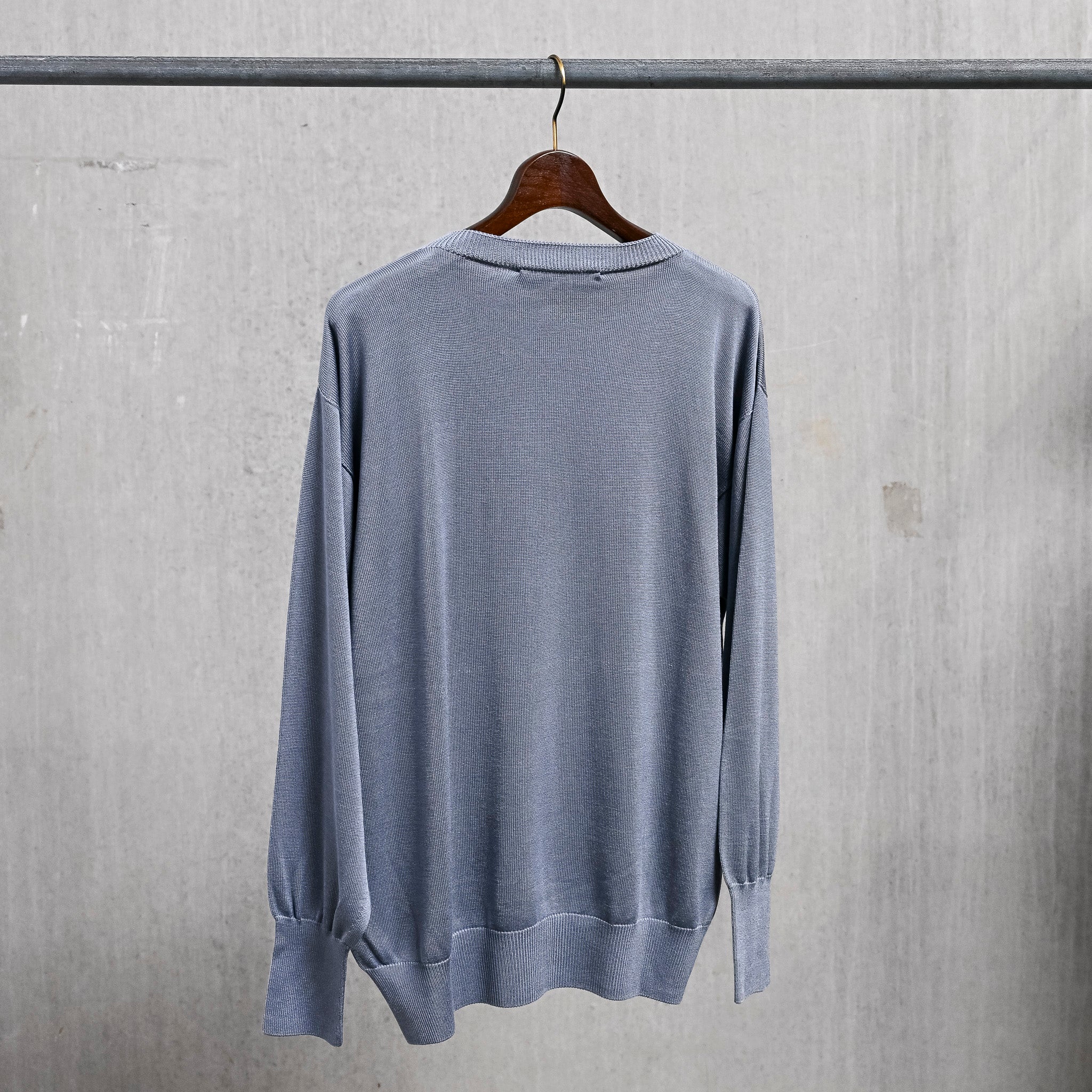Olde H &amp; Daughter Silk Plain Stitch Crew Neck Sweater Blue Stone