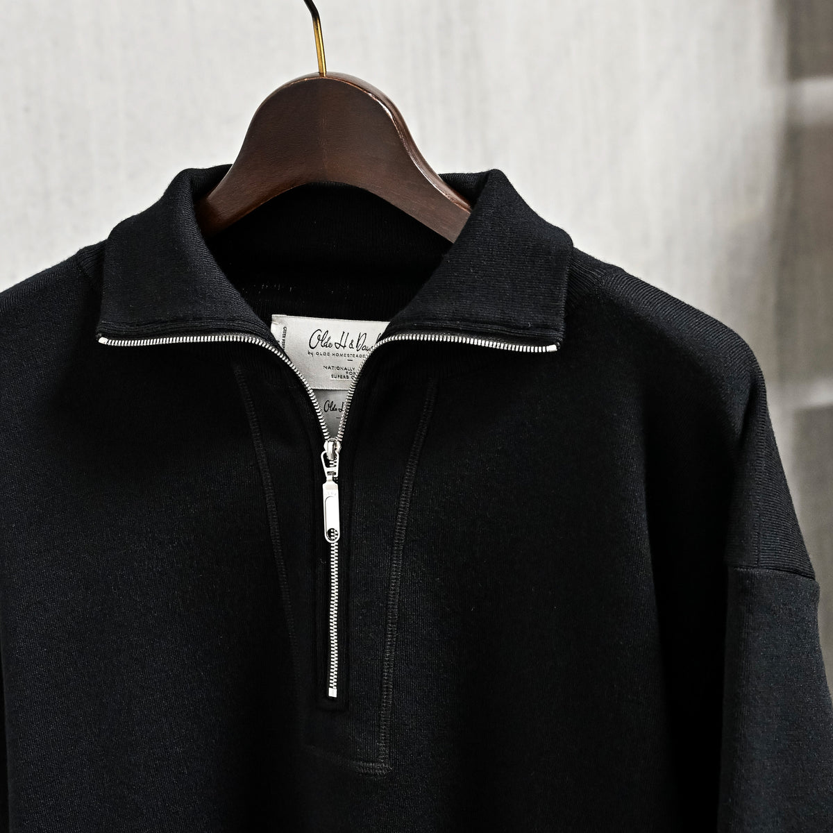Olde H &amp; Daughter Wool Track Half Zip Black