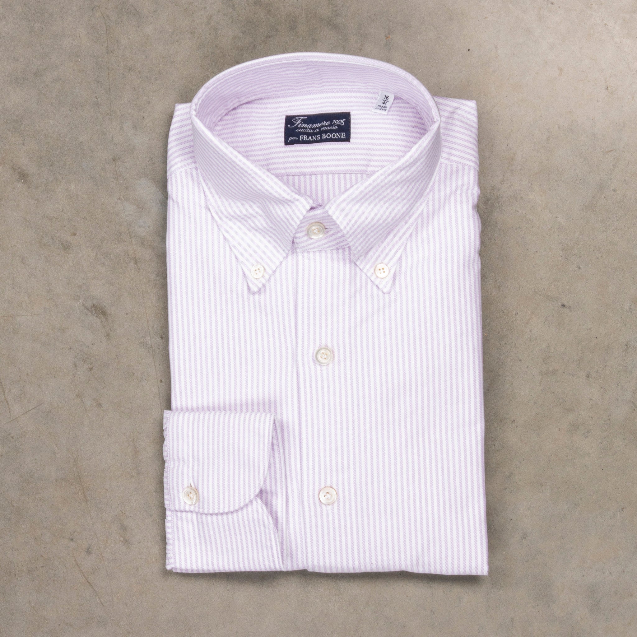 Finamore Gaeta Shirt Lucio Collar Oxford Lilac Stripe