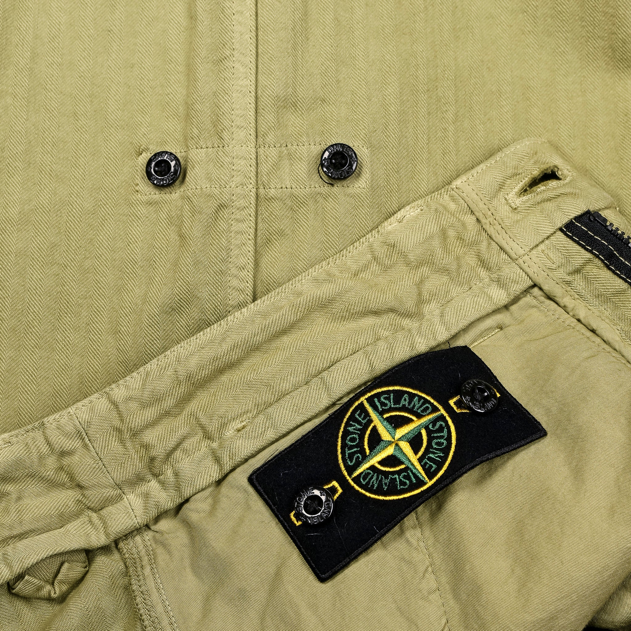 Stone Island Cotton Herringbone Trousers Laurel Green