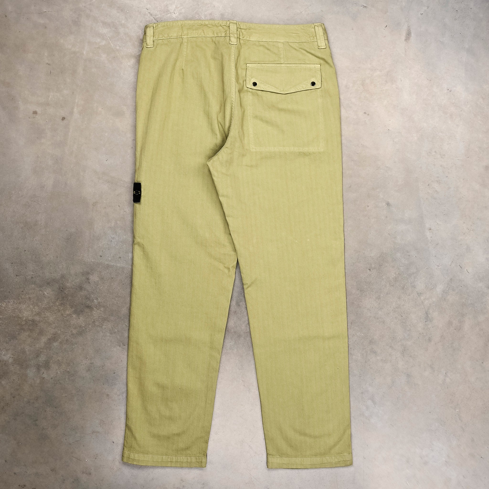 Stone Island Cotton Herringbone Trousers Laurel Green