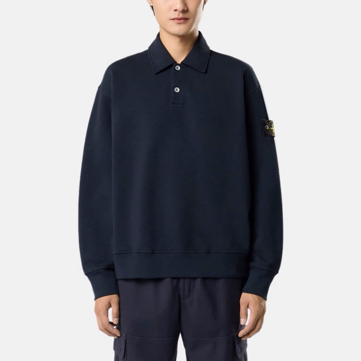 Stone Island Tubular Longsleeve Polo Shirt Oversized-fit Blue Navy