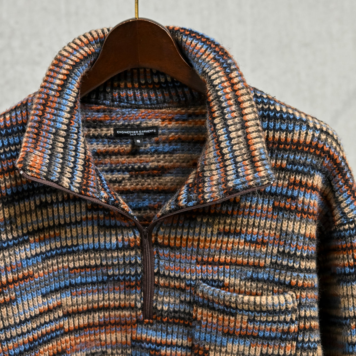 Engineered Garments Blue/Orange Wool Poly Knit Zip Mock Neck