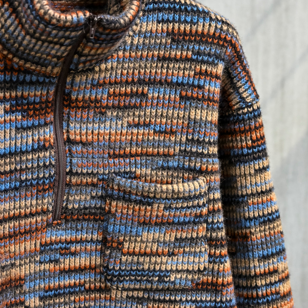Engineered Garments Blue/Orange Wool Poly Knit Zip Mock Neck
