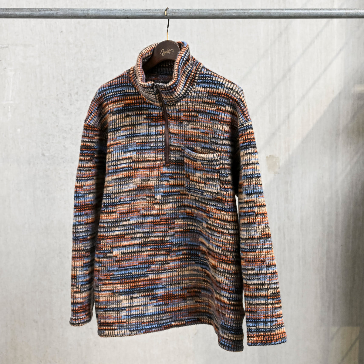 Engineered Garments Blue/Orange Wool Poly Knit Zip Mock Neck