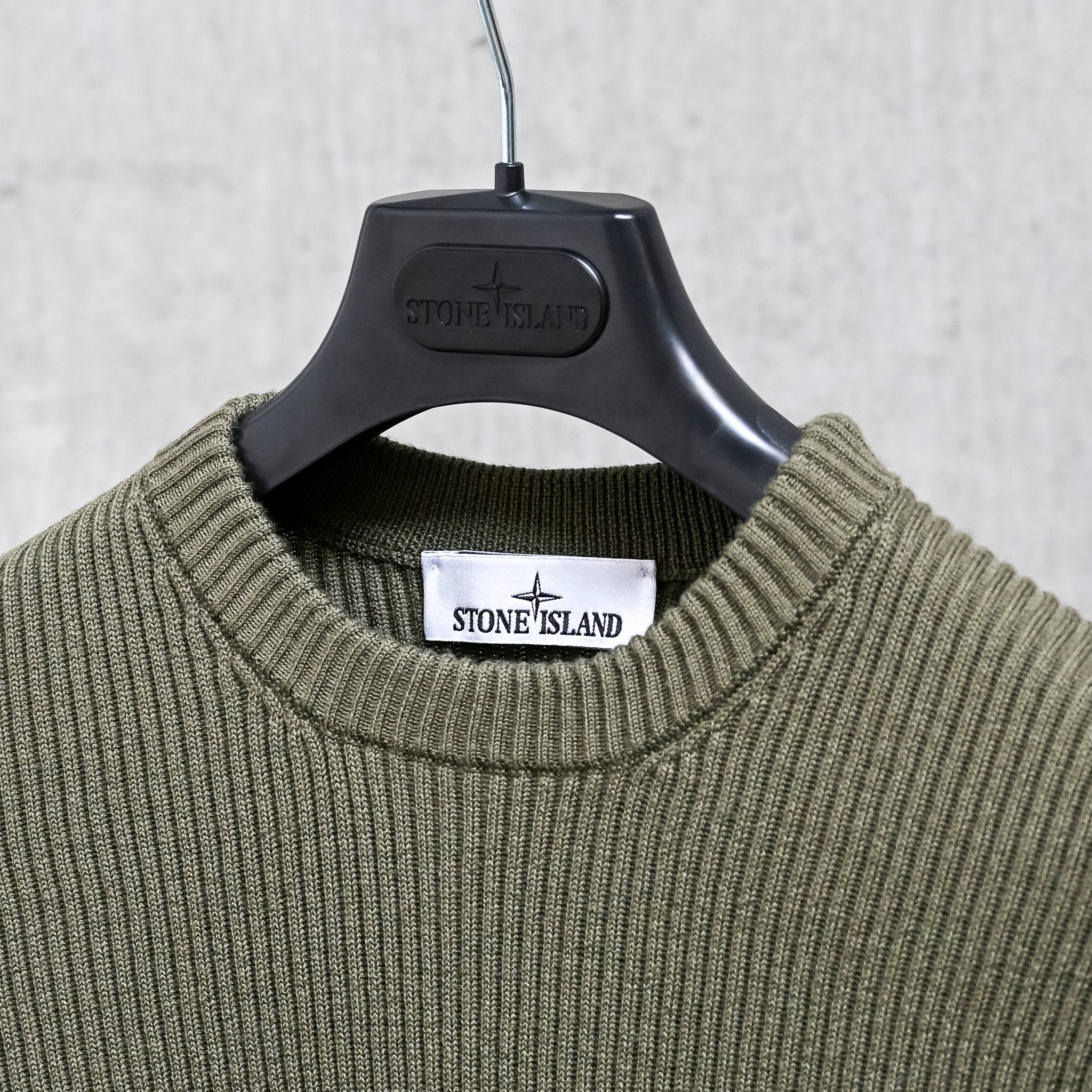 Stone Island Ribbed RWS Wool Knit Crew Neck Military Green – Frans