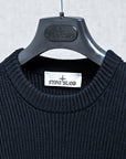 Stone Island Ribbed RWS Wool Knit Crew Neck Navy Blue