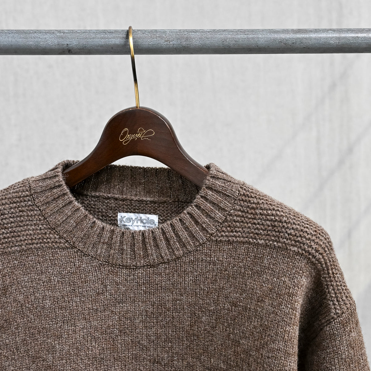The Corona Utility KN001 Navy Crew Shetland Wool Mocha